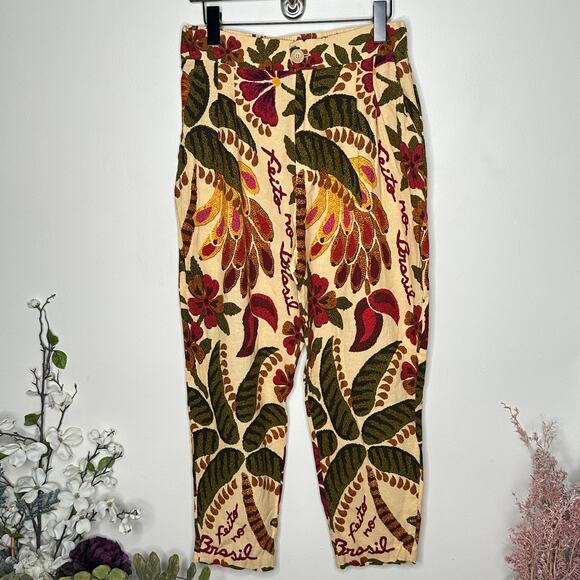 FARM RIO Linen Blend Handmade Tropical Ankle Pants Sz L $188 {J29} - Picture 2 of 6